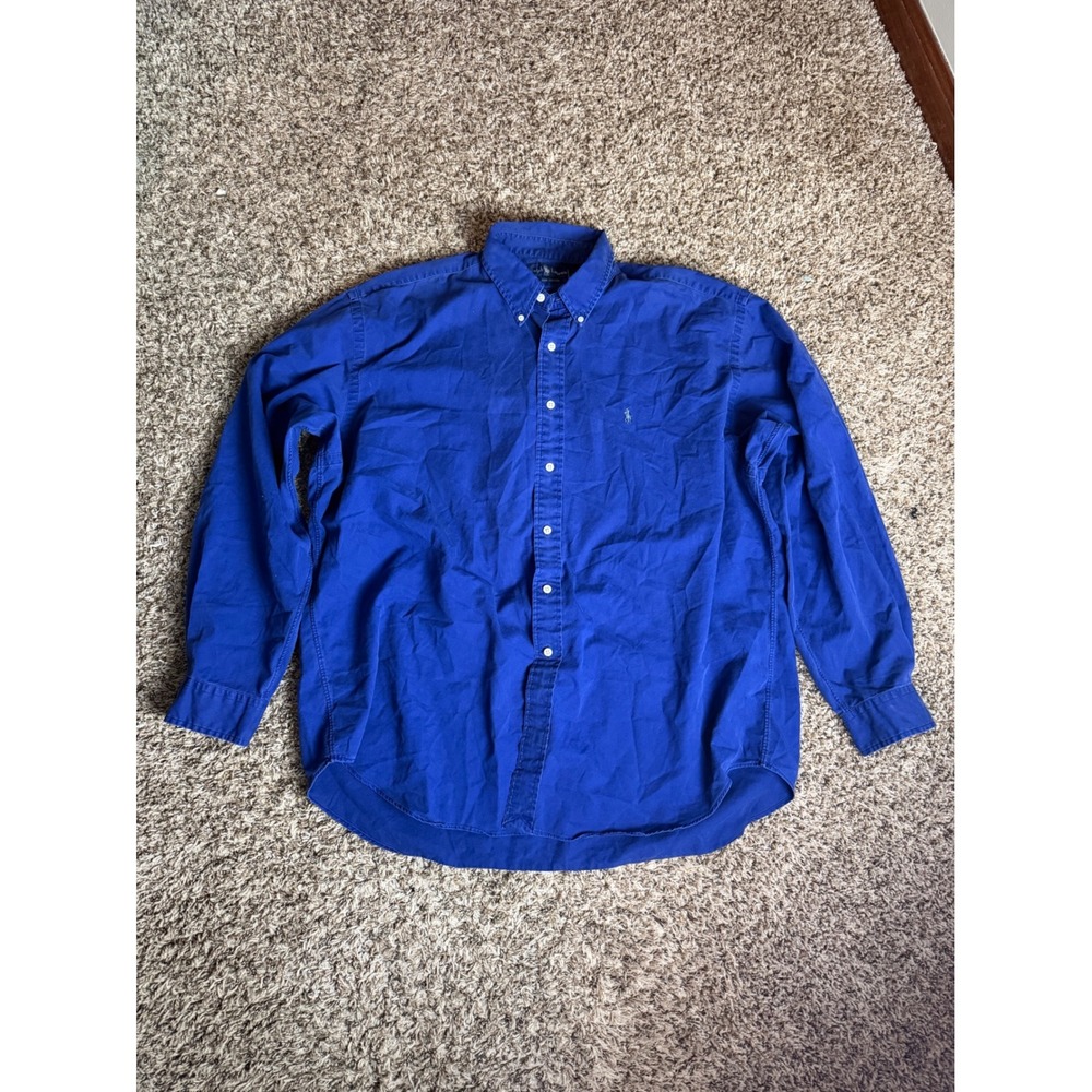 Ralph Lauren Mens XXL Royal Blue Cotton Button Down Long Sleeve Shirt Pony Logo